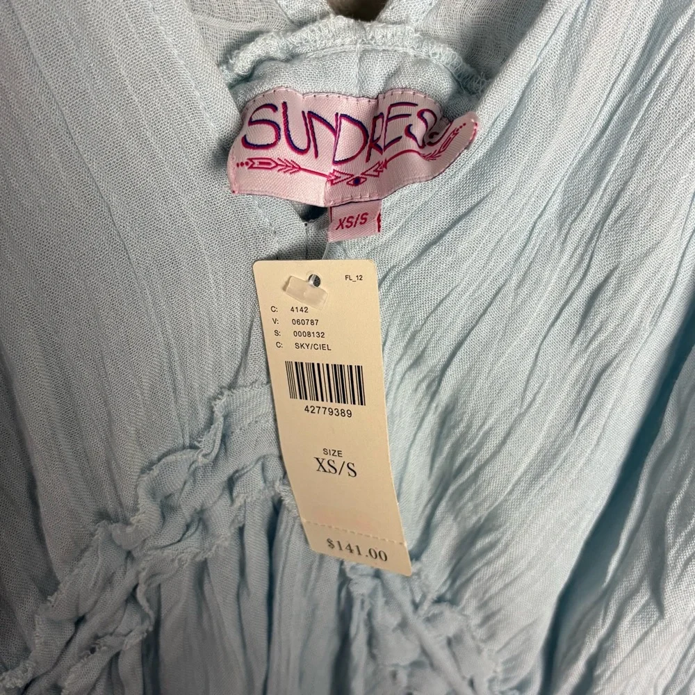 NEW Anthropologie Sundress Mini Light‎ Blue Swim Cover with Neon Tassels Size XS